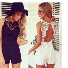 1 шт./партия,, Женский Повседневный пляжный комбинезон, однотонный лоскутный Короткий комбинезон, кружевной свободный сексуальный комбинезон с открытой спиной, черный и белый цвета