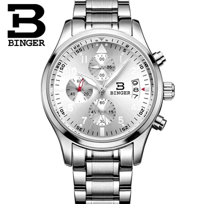 Switzerland BINGER мужские часы люксовый бренд Кварцевые водонепроницаемые часы с кожаным ремешком хронограф секундомер наручные часы B9202-8 - Цвет: Item 11