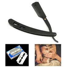 Мужские парикмахерские инструменты для бритья, бритва для волос с 10 лезвиями, антикварный черный складной нож для бритья из нержавеющей стали, прямой держатель для бритвы