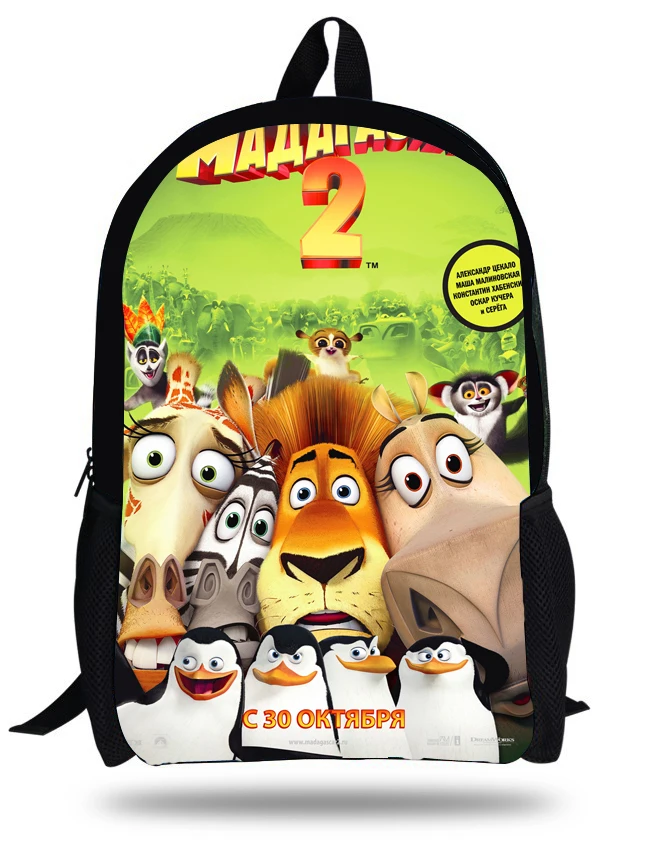Милый 16-дюймовый Mochila детская школьная сумка «Мадагаскар» Детский портфель для школы детские рюкзаки для мальчиков в возрасте от 7 до 13 лет, для подростков, Повседневное рюкзак