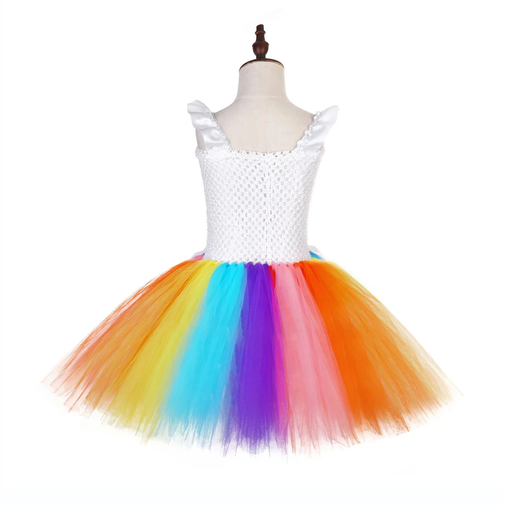 Bright Rainbow Pony Unicorn Birthday Dress for Teens White Ruffles Wedding Girls Dress 12 Age Unicorn Pattern Girls Tutu Dress (6)
