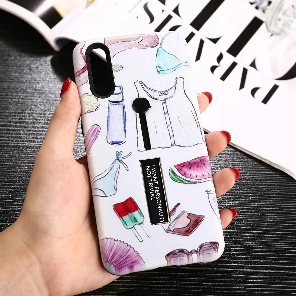 

HAIANGUO Fashion Painted Phone Case For huawei p20 lite Nova 3E Hide Ring Stand Holder Back Cover For huawei P20 pro plus Coque