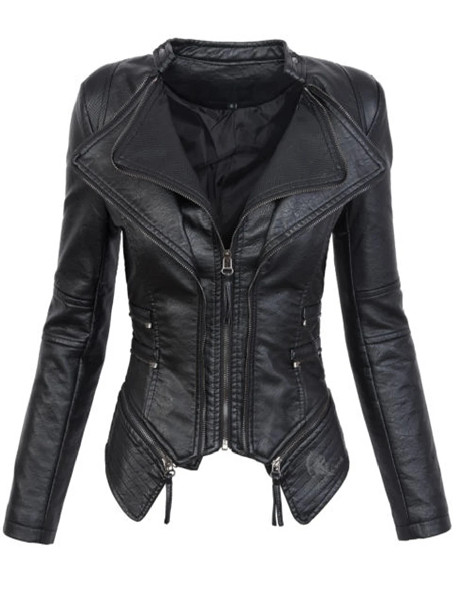 Модная Готическая куртка из искусственной кожи для женщин; сезон зима-осень; мотоциклетные черные пальто из искусственной кожи; Верхняя одежда; куртка; Прямая поставка