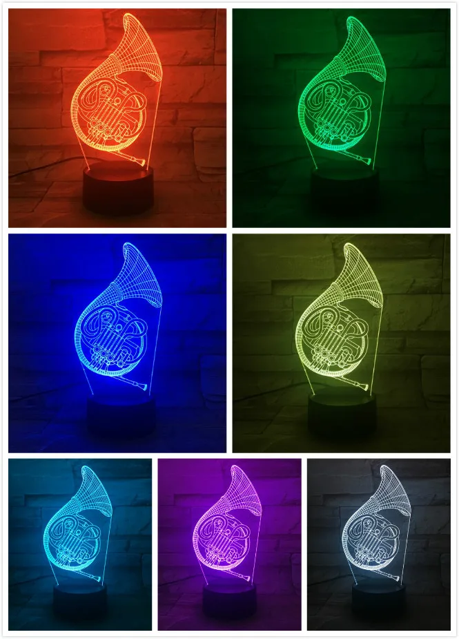 

Usb 3d Led Night Light French Horn Multicolor Rgb Boys Child Kids Baby Gifts Musical Instrument Atmosphere Table Lamp Bedside