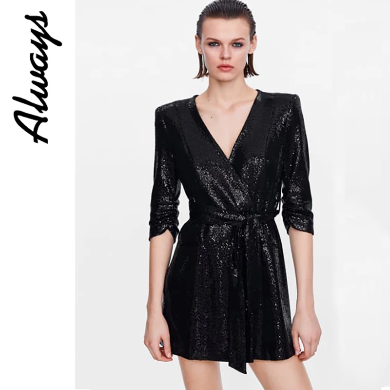 

Alwyass womans sparkly glitter tie dye blazer v neck dress gothic punk holographic womens clothing summer office dress