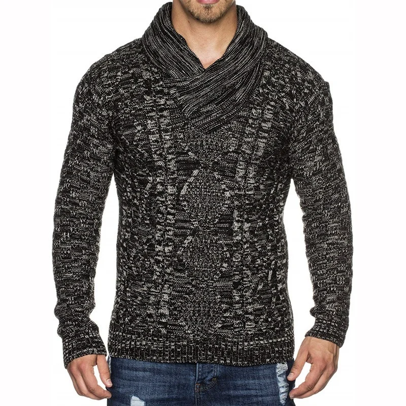 Men's Knit Sweater with Scarf Collar Slim Fit Sweater Hip Hop Streetwear Long Sleeve High Quality Casual Man's Sweaters Men's Knit Sweater with Scarf Collar Slim Fit Sweater Hip Hop Streetwear Long Sleeve High Quality Casual Man's Sweaters