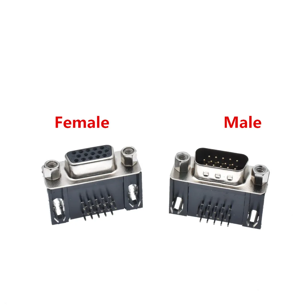 50Pcs Db15 Dr15 3 Righe Nero Porta Parallela 15 Spille D Sub Femmina/Maschio 15 Vie Pcb 90 Gradi Connettore Db15 Presa Spina Di Adattatore Vga