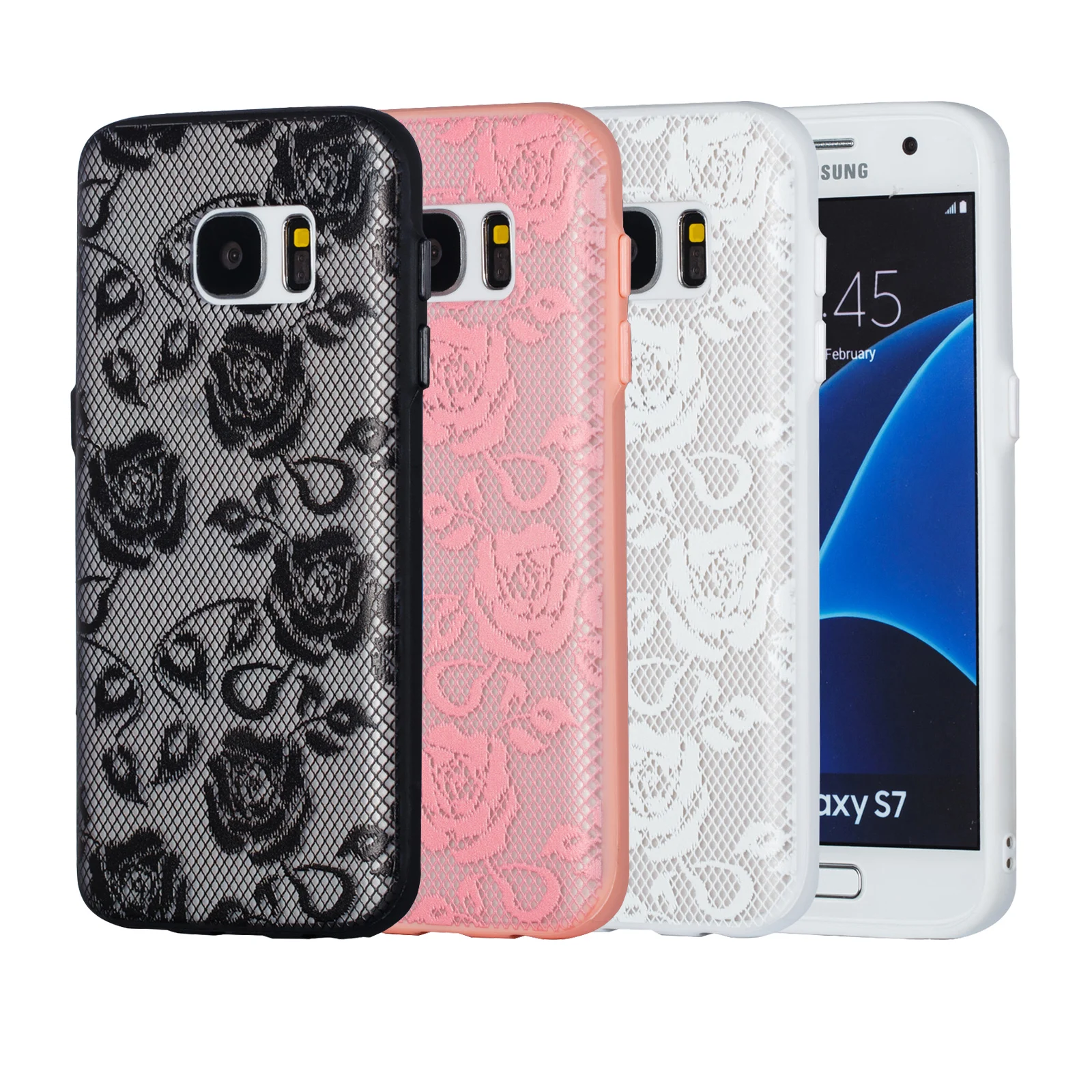 For Samsung S6 Edge S7 S8 Plus S9 S10Lite Luxury Romantic Painted Roses Lace Hard Phone Case Soft Bumper Cover Anti-Knock |