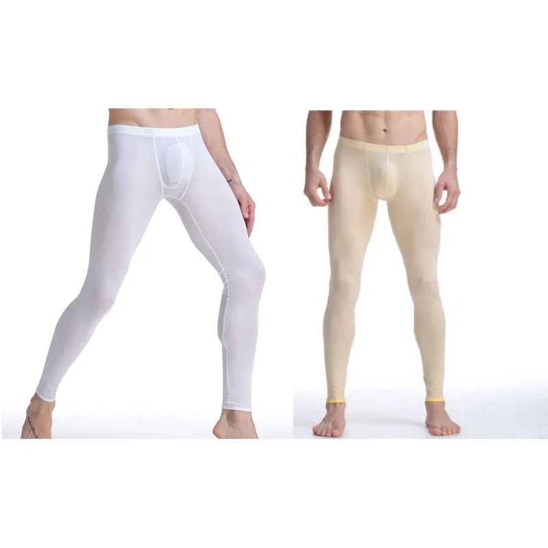 Новое мужское нижнее белье, штаны для отдыха, вискозные брюки со средней посадкой, обтягивающее сексуальное нижнее белье, модные эластичные длинные johns-2Pcs, упаковка - Цвет: Beige-White