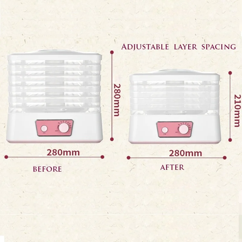 DMWD 220V 5 Слои Сухофрукты машина Еда Дегидратор сушилка для фруктов и овощей гайки закуски 8 мясо Шестерни Регулировка напряжения Размеры