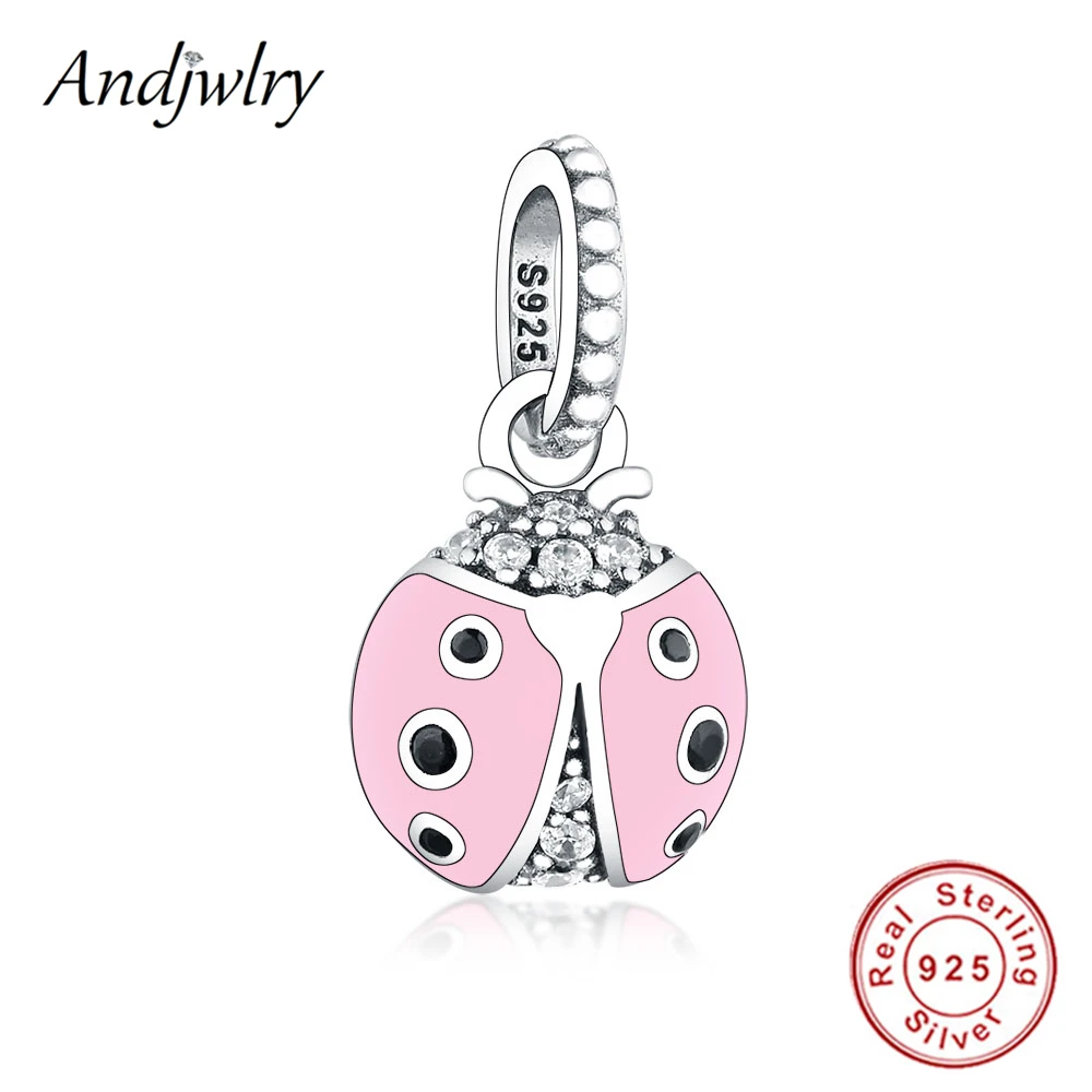 

Fit Original Pandora Charms Bracelet 925 Sterling Silver Lucky Pink Ladybird Pendant Dangle Charm Women DIY Jewelry Berloque