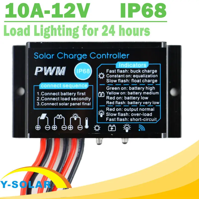 Мини PWM регулятором солнечного заряда контроллер 10A 12V 24V Водонепроницаемый IP68 нагрузки работать в течение 24 часов, солнечный регулятор Солнечные энергетические установки