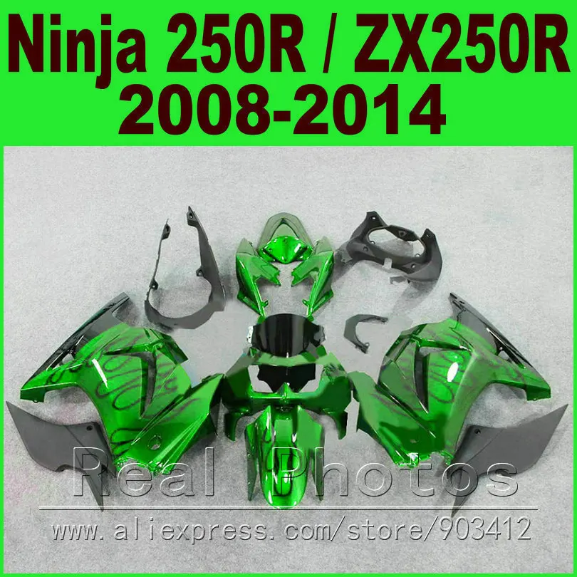 Body kit Kawasaki Ninja 250r Fairings glossy green year 2008 2009 2010 2011 2012 2013 2014 EX250 ZX 250 fairing kits parts R4O7