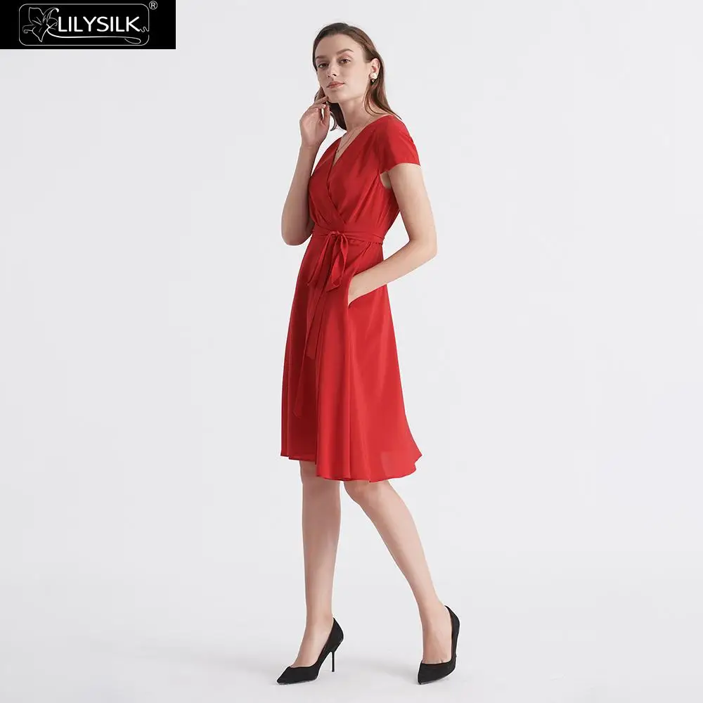 LilySilk платье шелк для женщин Рисунок лестно обёрточная бумага дамы Бесплатная