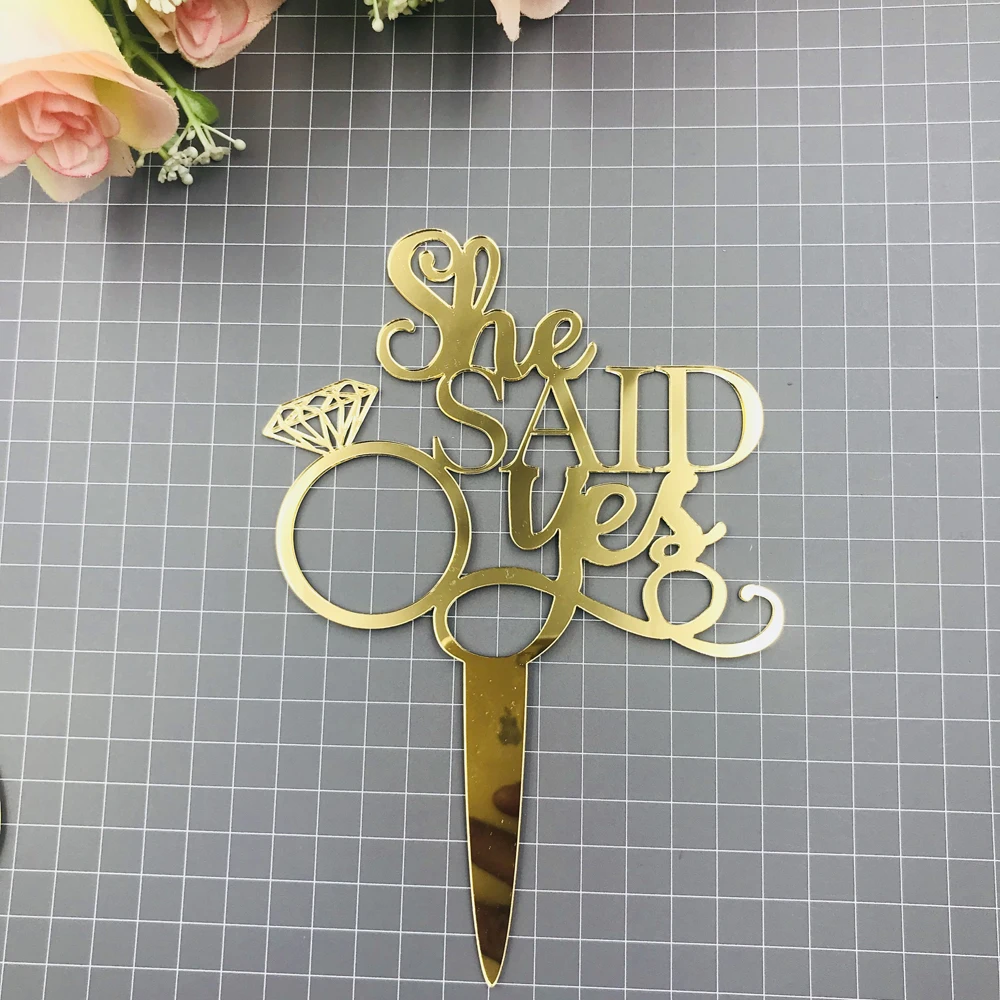 Зеркальное Золотое акриловое обручальное кольцо, украшение для свадебного торта, украшение для свадебного торта