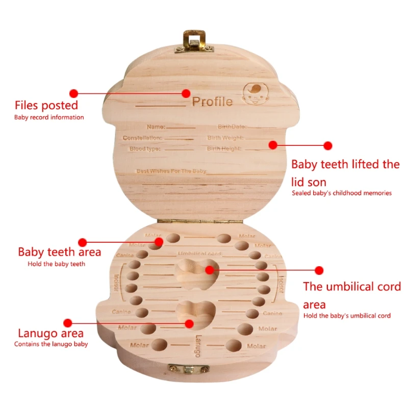 Зуб Коробка органайзер дети ребенок сохранить молочные зубы деревянный ящик для хранения для мальчика девочки подарок