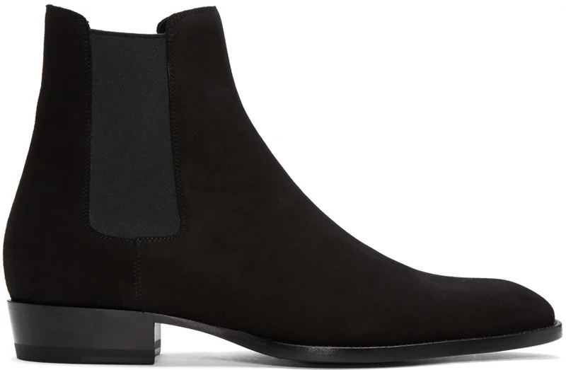 Qianruiti/осенне-зимние мужские ботинки «Челси» из черной замши на низком каблуке в британском винтажном стиле; уличные ботинки в западном стиле; мужская обувь