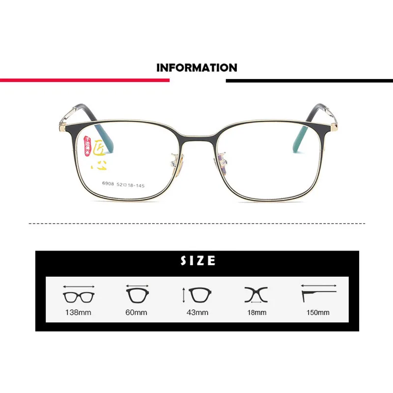 Handoer 6908 Optical Glasses Frame for Men and Women Alloy Eyewear Full Rim Alloy Spectacles Glasses Optical Prescription Frame