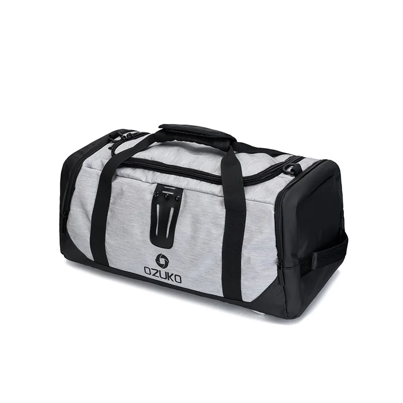 OZUKO, многофункциональный большой вместимости, мужская сумка для путешествий, водонепроницаемая, Оксфорд, сумка для багажа, сумки для путешествий - Цвет: Серый