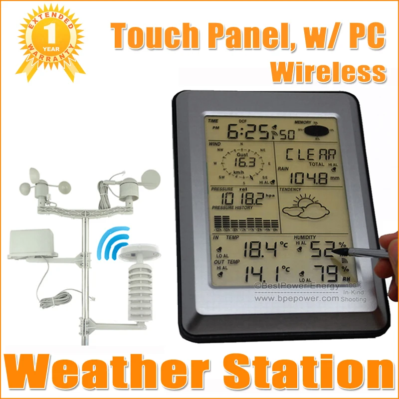 Hot Sell Professional Wireless Weather Station Touch Panel w, w/ PC