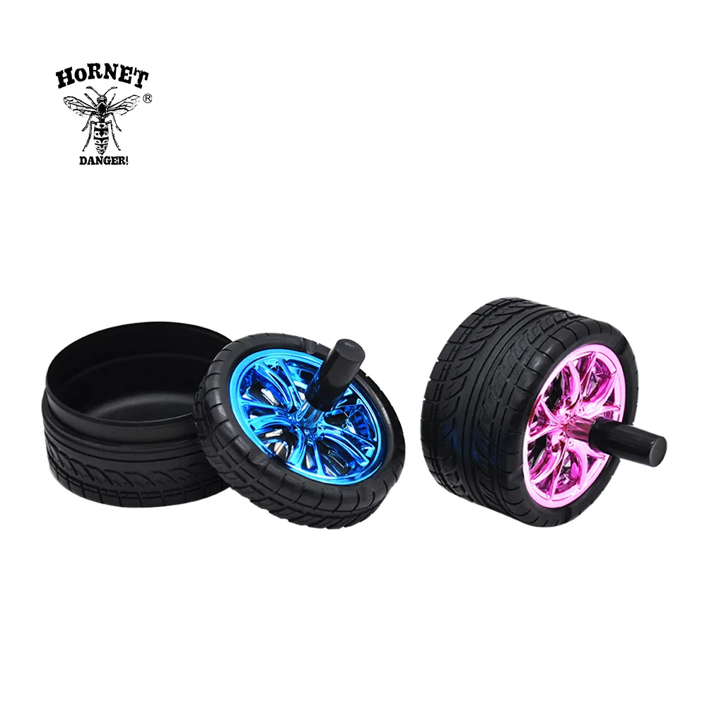 HORNET Creative Rubber Car Tires Ashtray Press Rotary Portable Ash Tray Ashtray Metal Ashtrays With Lids Silicone Ashtray