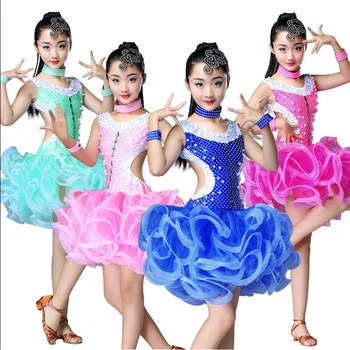 

Kids Sequins Tassels Competition Latin Dance Outfits Girls Ballroom Party Dancing Dress Stage wear Dancing costumes