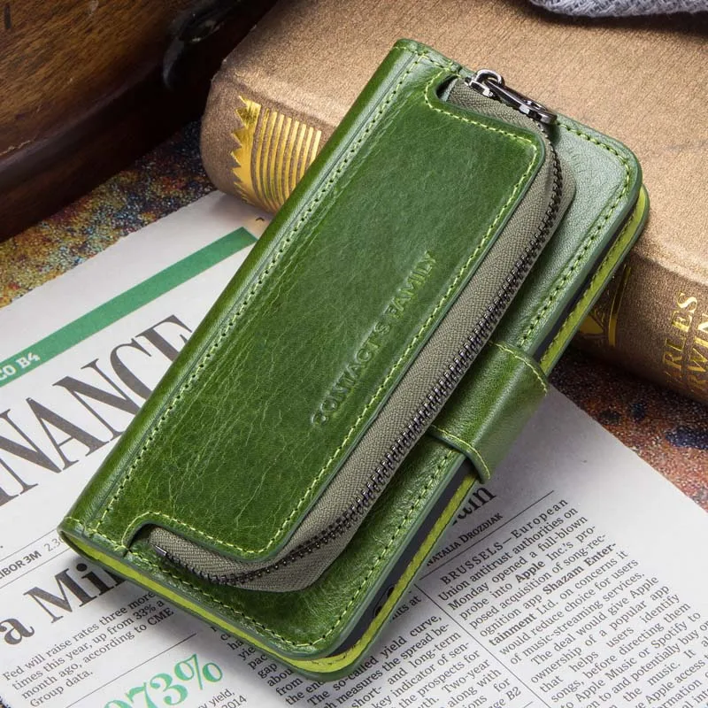 CF1008-Green Чехол Crazy Horse из натуральной кожи в стиле ретро для iPhone 7 8, чехол с отделением для кредитных карт, чехол-кошелек для Apple iPhone, задняя защитная крышка - Цвет: CF1008-Green