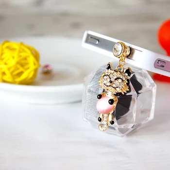 

150pcs/lot Fashion Smiling Tiger With Opal For Iphone For Samsung And All 3.5mm Universal Mobile Phone Earphone Dust Plug