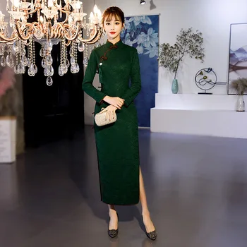 

Dark Green Female Lace Long Sleeve Cheongsam Oversize Xxxl Elegant Women Casual Daily Slim Dress Autumn Winter Vintage Vestidos
