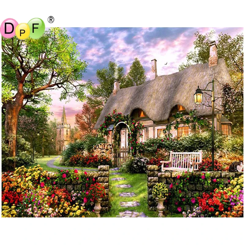 

DPF Full Square 5DDIY Diamond Painting Cross Stitch Small House Path diamond Embroidery Rhinestone diamond Mosaic painting Gift