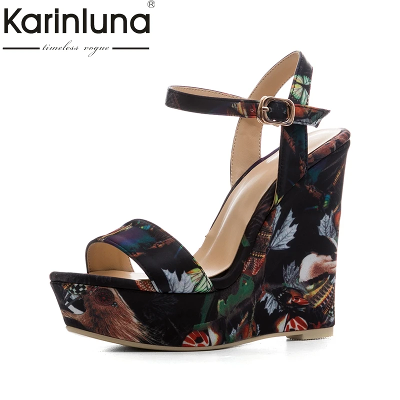 

KarinLuna new size 34-41 platform brand shoes woman sexy flowers printing wedges high heels party summer shoes sandals women