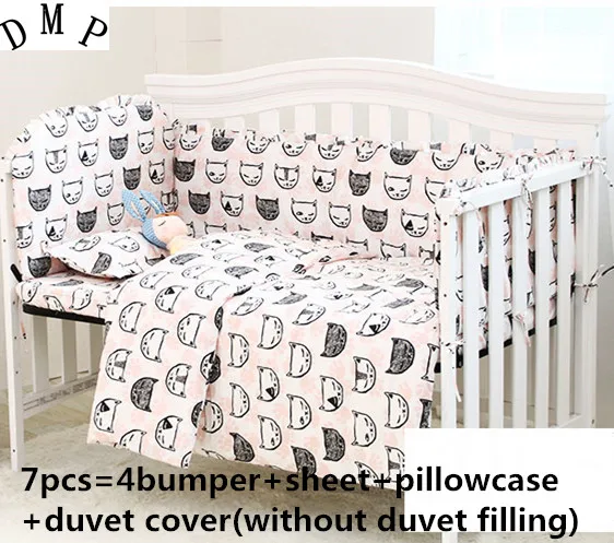

2017! 6/7PCS Cartoon newborn baby cot bedding set bumpers infant baby cot set baby bed bumper Duvet Cover,120*60/120*70cm