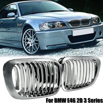 

A pair of silver two-door 99-02 plating grid mes For BMW E46 3series two Grilles Left And Right