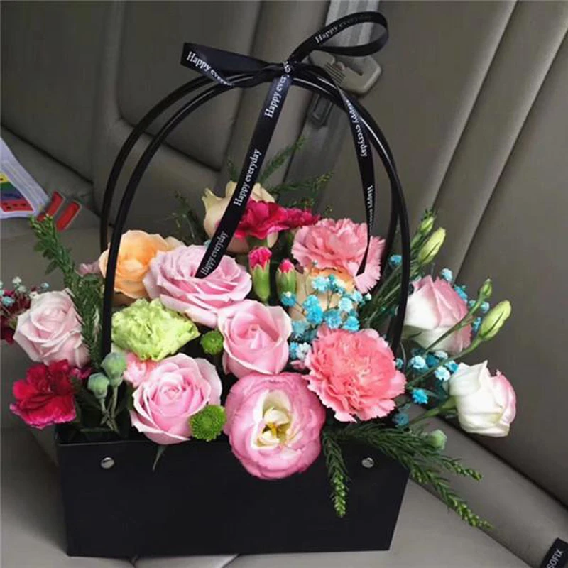 

Flowers Carry Bag Kraft Paper Bags Rectangular Flower Box With Handle Waterproof PVC Bouquet Florist Rose Party Decoration Boxes