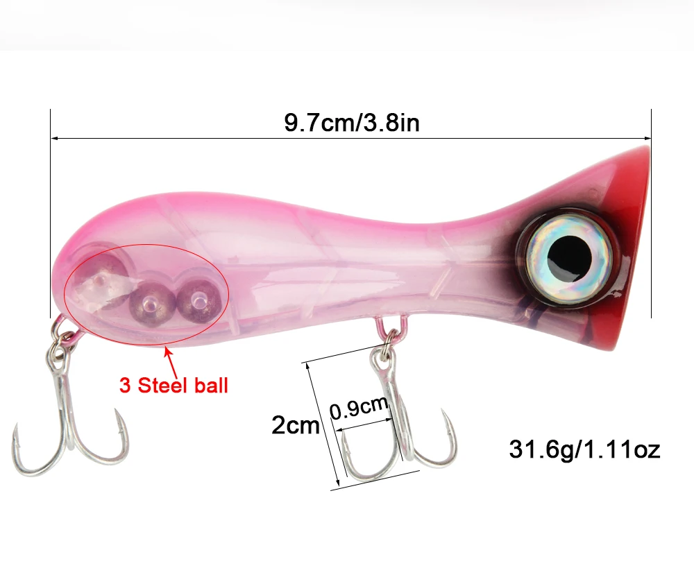 New Big Mouth Popper Fishing Lures 9.7cm 31.6g Artificial Surface Floating Hard Bait 3D Eyes Wobblers Bass Pike Fishing Tackle  (2)