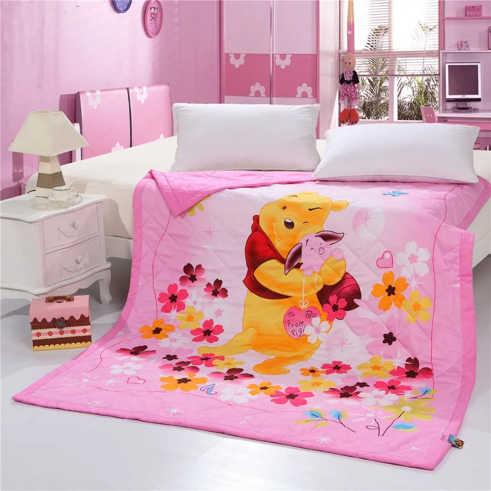 Pink Romantic Disney Winnie the Pooh Quilt Summer Comforter Bedding