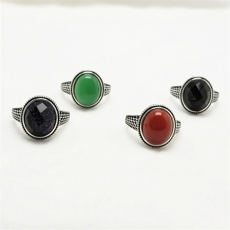 Зеленый/красный/черный оникс, натуральный камень, 925 пробы, серебряная сетка, Женское кольцо, старинное Серебро S925, овальный камень, Винтажное кольцо OL