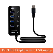 4 Ports USB 3.0 HUB Splitter with Power Charging Port and Switch Multiple USB Splitter Porta Panel USB3.0HUB black