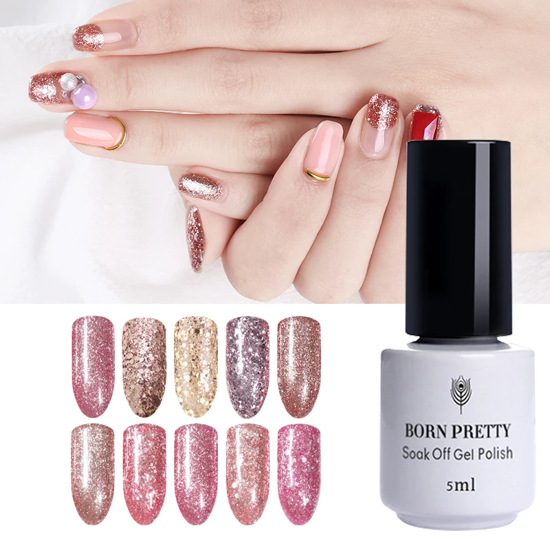 

BORN PRETTY Rose Gold Nail Gel Polish 5ml Gel Glittery UV LED Gel Lacquer Soak Off Nail Art UV Lamp Gel Varnish DIY Manicuring