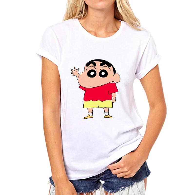 New Funny printing T-shirt Women Cute Crayon Shin Chan Cartoon Girl Short Sleeve Summer Fashion Clothing Funny tops tees