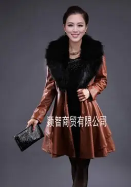 Осень-зима, женская одежда средней длины из искусственной кожи, кожаная куртка с эффектом потертости, с большим меховым воротником, тонкая кожаная верхняя одежда - Цвет: CAMEL