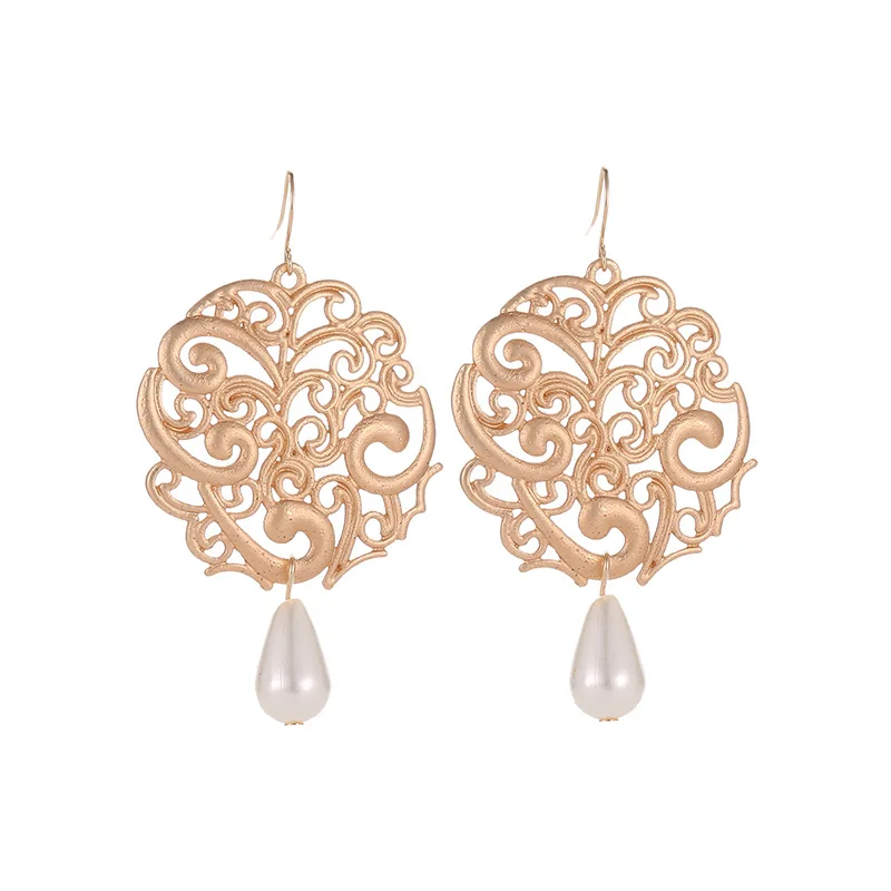 

Vintage Antique Silver Gold Black Earring Geometirc Hollow Flower Carving Drop Earrings for Women Earring Jewelry