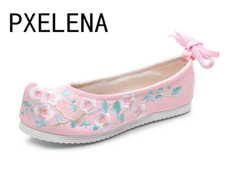 Женские туфли мэри джейн на плоской подошве PXELENA хлопковые балетки с цветочной
