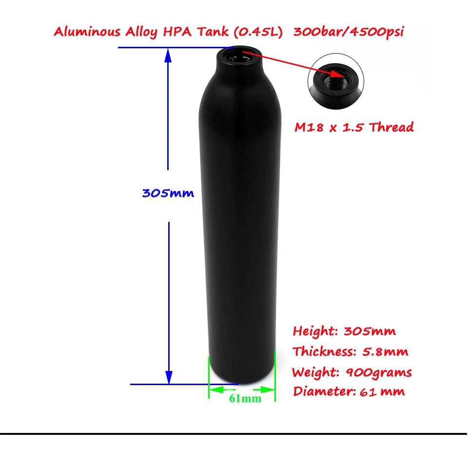 QUPB PCP Пейнтбол 0.45L 27CI цилиндр высокого давления 4500psi HPA акваланга M18* 1,5 резьба TKM045