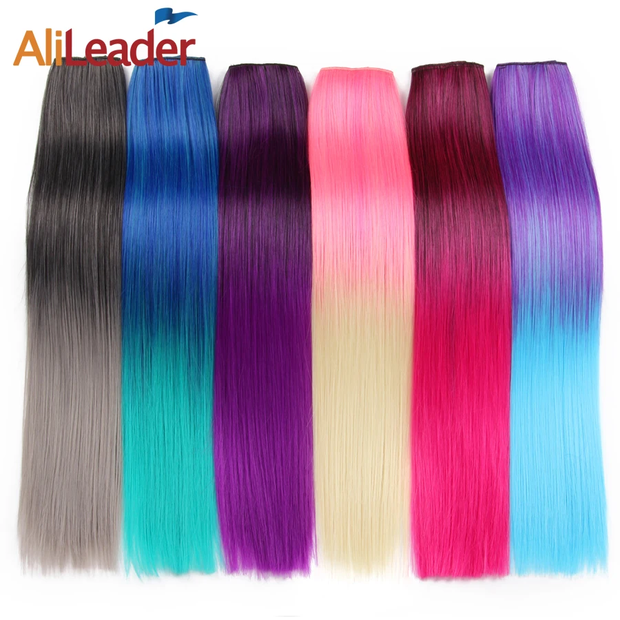 

Alileader 22" 120G Long Straight Hair Extension Black Artificial False Synthetic Hairpiece Purple 26 Colors Available Ombre Clip