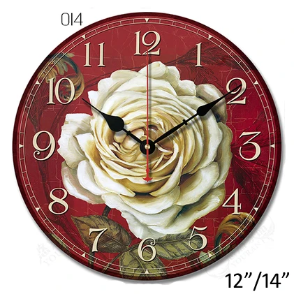 Vintage Burgundy White Rose MDF Wall Clock Kitchen Antique Shabby Chia Retro Home