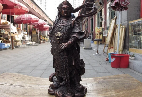 

150401 S1182 10 China Pure Red Bronze Fengshui Warrior Knight Wei tuo Skanda Door God Statue