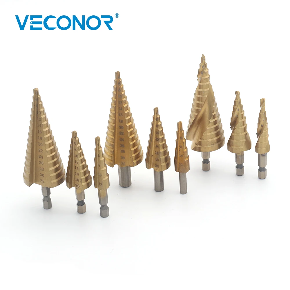 

Veconor 3 Pieces Set Step Drill Bit for Metal High Speed Steel Step Cone Drill Cutter HSS Material