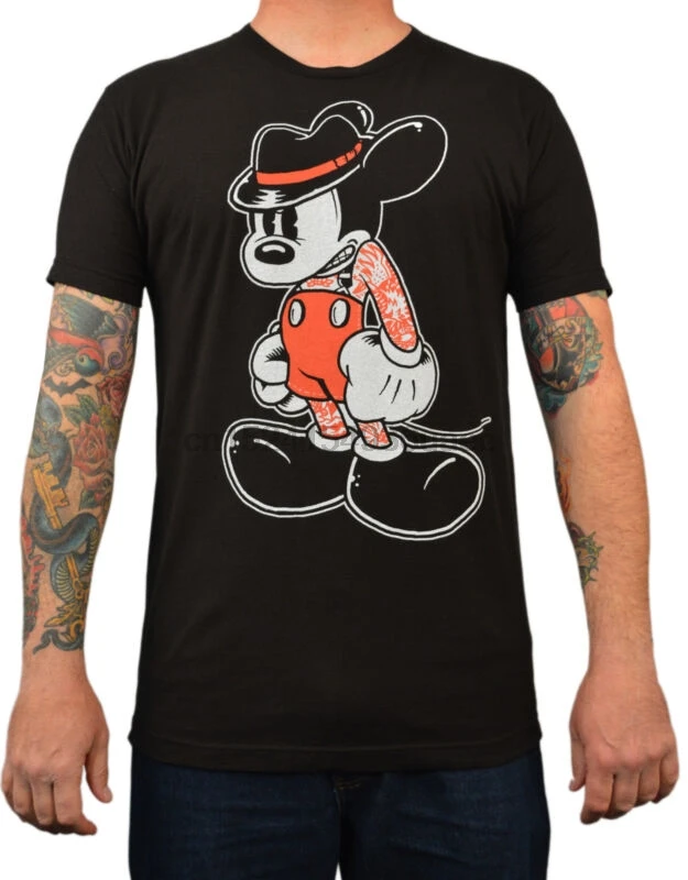 

Men's Mean Mouse by Adi Tattooed Mickey Character Tattoo Artwork Black T-Shirt