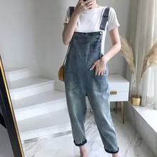 Новые летние модные джинсовые женские комбинезоны свободные джинсы комбинезоны с завышенной талией Свободная Длина по щиколотку штаны женский джемпер штаны